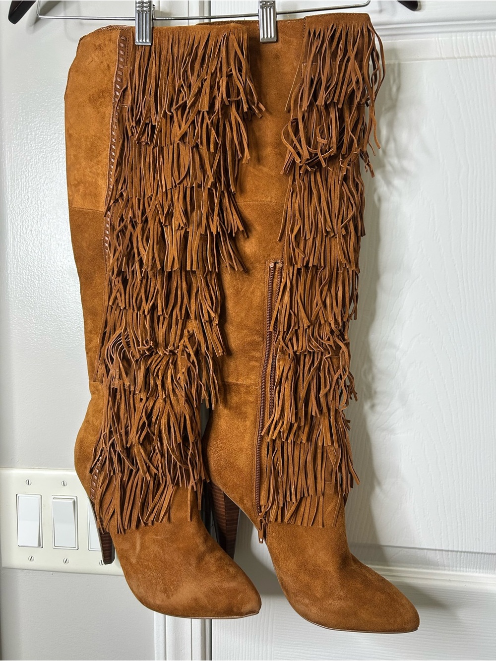 Steve Madden Suede Fringe Over-the-Knee Boots in Cognac Brown 8.5